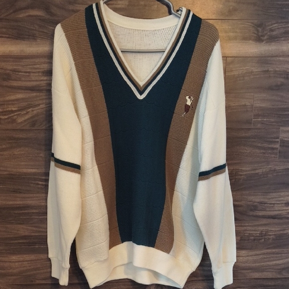 Vintage Other - Vintage Made in Canada Golf Sweater | V-Neck Retro Knit Pullover Green / Brown